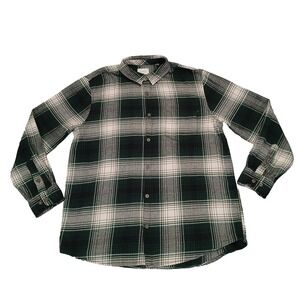 PacSun Shirt Mens Green Beige Check 100% Cotton Twill Flannel Button Up Pocket L